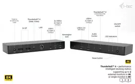 usb c usb c dp - i-tec Thunderbolt 4 Intelligent Dual Display Docking Station Power Delivery 90W 2x DP Video TB AUDIO LAN USB-A 10Gbps USB-C 10 Gbps Kensington lock ,  TB4INTGDUAL4KDOCPD - 5 nuotrauka