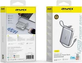 power bank 20000mah - Awei C03 20000mAh 45W, sidabrinis - 2 nuotrauka