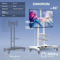 mobilus tv stovas - TV SET ACC MOBILE STAND/50-86"/WHITE TS1881-W ONKRON - 9 nuotrauka