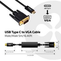 adapteriai type c - Club 3D USB Type C To VGA Active Cable 5m Black - 4 nuotrauka