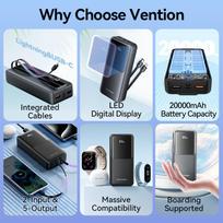 power bank 20000mah - Vention FHPB0, 20000mAh, 22.5W, juodas (black) - 9 nuotrauka