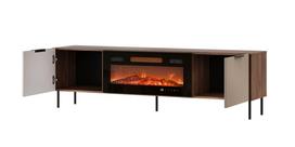 tv spinteles - Cama Meble ALMERA TV spintelė 180.5x42x52.5 Riešutmedžio/Kašmyro (Walnut/Cashmere) + Juodas (Black) židinys - 3 nuotrauka