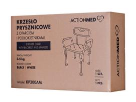 neigaliojo kede - ActionMed KP300AM dušo kėdė su atlošu ir porankiais, balta (White) - 6 nuotrauka