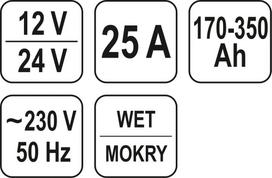 12v 30a akumuliatoriai - YATO YT-8305 su paleidimo funkcija 12/24V 25A 350Ah - 4 nuotrauka