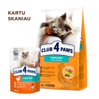 club 4 maistas sterilised - CLUB 4 PAWS Premium visavertis ėdalas suaugusioms sterilizuotoms katėms Sterilized 14 kg - 3 nuotrauka