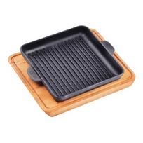 Ketaus grill keptuvė su mediniu padėklu Brizoll "HoReCa" 18x18 cm