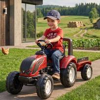 paspiriamos masineles - Falk Valtra S4 pedalinis traktorius su priekaba, raudonas (Red) - 13 nuotrauka