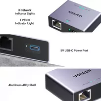 adapteris - Ugreen NW301 Tinklo skirstytuvas RJ45 -> 2xRJ45 (8P8C) Gigabit, Pilkas (Grey) - 3 nuotrauka