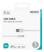 deltaco type 2 - DELTACO USB kabelis su Lightning jungtimi, MFI sertifikuotas, 2,4A, 3 m, baltasMFI sertifikuotas į - 2 nuotrauka