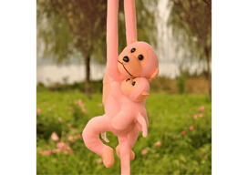 Lean Toys pliušinė beždžionė su mažyliu, rožinė (Pink), 90 cm