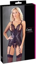 korsetai - Cottelli Lingerie Crotchless Basque korsetas, S Juodas (Black) - 1 nuotrauka