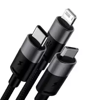 usb c lightning baseus - Baseus StarSpeed Series 3in1 USB kabelis, USB-C + Micro USB + Lightning 3.5A, 1.2m Juodas (Black) - 4 nuotrauka