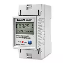 elektros skaitiklis - Qoltec 50979 Vienfazis elektroninis energijos suvartojimo skaitiklis DIN bėgiui, 230V, 60A, LCD, LED, 2P, RESET - 2 nuotrauka