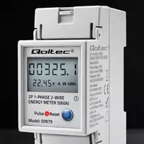 elektros skaitiklis - Qoltec 50979 Vienfazis elektroninis energijos suvartojimo skaitiklis DIN bėgiui, 230V, 60A, LCD, LED, 2P, RESET - 3 nuotrauka