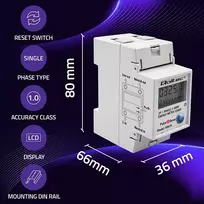 elektros skaitiklis - Qoltec 50979 Vienfazis elektroninis energijos suvartojimo skaitiklis DIN bėgiui, 230V, 60A, LCD, LED, 2P, RESET - 9 nuotrauka