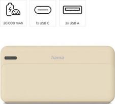 power bank 20000mah - Hama Power Pack Pocket 20, 20000 mAh, 2x USB-A, smėlio - 3 nuotrauka