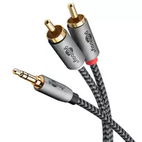 audio rca laidas - Goobay Plus Audio Adapter Cable AUX 3.5mm Jack to 2x RCA 2m Juodas/Pilkas (Black/Silver) - 2 nuotrauka