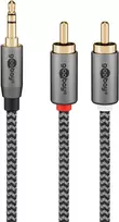 audio rca laidas - Goobay Plus Audio Adapter Cable AUX 3.5mm Jack to 2x RCA 2m Juodas/Pilkas (Black/Silver) - 3 nuotrauka