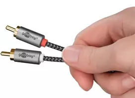 audio rca laidas - Goobay Plus Audio Adapter Cable AUX 3.5mm Jack to 2x RCA 2m Juodas/Pilkas (Black/Silver) - 5 nuotrauka