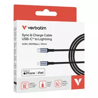 usb c laidas 60w - Verbatim LIGHTNING-USB C CABLE 1.2M/SYNC CHARGE CABLE - 2 nuotrauka