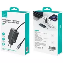 fastai - USAMS JC Series CC266 65W GaN Fast Charger 2xUSB-C 1xUSB-A Baltas (White) - 2 nuotrauka