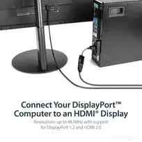 hdmi i displayport adapteris - Adapteris StarTech DP2HD4K60S Display port male, HDMI female, juoda - 2 nuotrauka