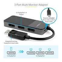 displayport kabelis 4k - StarTech MST14DP123DP DisplayPort 1.4 3x DisplayPort Juodas (Black) - 2 nuotrauka
