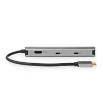 nesiojamu kompiuteriu laidai - Nedis USB Multi-Port-Adapteris USB 3.2 Gen1 6-in-1 - USB-C™ Stecker, HDMI™ Ausgang, RJ45 Buchse, 2x USB-A Buchse, 2x USB-C™, 5Gbps, grau - 3 nuotrauka