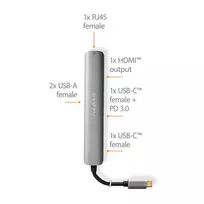 nesiojamu kompiuteriu laidai - Nedis USB Multi-Port-Adapteris USB 3.2 Gen1 6-in-1 - USB-C™ Stecker, HDMI™ Ausgang, RJ45 Buchse, 2x USB-A Buchse, 2x USB-C™, 5Gbps, grau - 5 nuotrauka