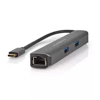 nesiojamu kompiuteriu laidai - Nedis USB Multi-Port-Adapteris USB 3.2 Gen1 6-in-1 - USB-C™ Stecker, HDMI™ Ausgang, RJ45 Buchse, 2x USB-A Buchse, 2x USB-C™, 5Gbps, grau - 6 nuotrauka