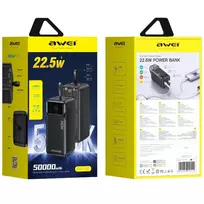 power bank 50000 - Awei PA-107, 50000mAh, 22.5W, PD, 3xUSB, juodas - 2 nuotrauka