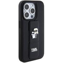 iphone 15 pro telefonai - Karl Lagerfeld "Gripstand Saffiano Karl and Choupette Pins iPhone 15 Pro Max" Black - 2 nuotrauka