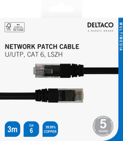 utp cat6 juodas - DELTACO U/UTP Cat6, 3m, juodas / TP-63S-K / 00210010 - 2 nuotrauka
