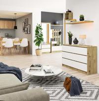 komoda 120 - Komoda Akord K120 6SZ CLP, ąžuolo/balta, 40 cm x 120 cm x 77 cm - 2 nuotrauka