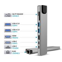 usb c adapteris - Tech-Protect HB09 USB šakotuvas 8-in-1 Type-C + USB-A 3.0 + USB-C 3.0 + HDMI 4K 60Hz + SD/TF + PD 100W + RJ45 1000Mb/s Pilkas (Space Grey) - 5 nuotrauka