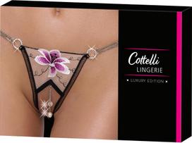 stringai moterims - Cottelli Lingerie String Flower M/L, juodas-baltas (Black-White) - 2 nuotrauka