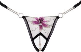 stringai moterims - Cottelli Lingerie String Flower M/L, juodas-baltas (Black-White) - 4 nuotrauka