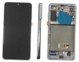 Ekranas Samsung G991 S21 5G su lietimui jautriu stikliuku ir rėmeliu Phantom White originalus (assembled service pack)