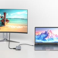 monitorius 14 - Wozinsky WDS03Y5S USB-C šakotuvas 14 viename, daugiafunkcis, aliuminis, skirtas 3 monitoriams, su 15 cm laidu - Pilkas (Gray) - 3 nuotrauka