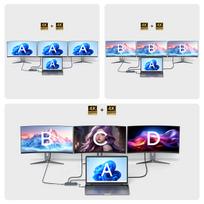 monitorius 14 - Wozinsky WDS03Y5S USB-C šakotuvas 14 viename, daugiafunkcis, aliuminis, skirtas 3 monitoriams, su 15 cm laidu - Pilkas (Gray) - 4 nuotrauka