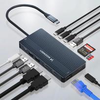monitorius 14 - Wozinsky WDS03Y5S USB-C šakotuvas 14 viename, daugiafunkcis, aliuminis, skirtas 3 monitoriams, su 15 cm laidu - Pilkas (Gray) - 7 nuotrauka