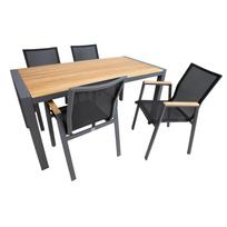 lauko stalai senukai - Lauko baldų komplektas Home4you Tampere, juodas/medžio/tamsiai pilka, 4 vietų - 6 nuotrauka
