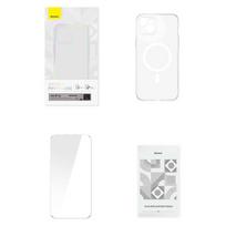 apsauginis grudintas stiklas iphone 13 - Baseus Phone case Magnetic Crystal Clear for iPhone 13 (transparent) with all-tempered-glass screen protector and cleaning kit - 2 nuotrauka