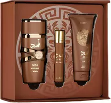 asad bourbon - Lattafa Asad Bourbon rinkinys: EDP 100 ml + EDP 12 ml + dušo gelis 100 ml - 1 nuotrauka
