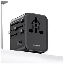 travel adapter - USAMS CC308 Kelioninis įkroviklis 2xUSB-C 17W 4in1 US/AU/EU/UK Juodas (Black) - 4 nuotrauka