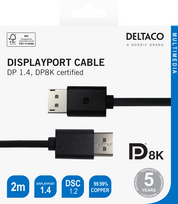kabelia dp - DELTACO DisplayPort, 8K, DP 1.4, 2m, juodas / 00110015 - 2 nuotrauka