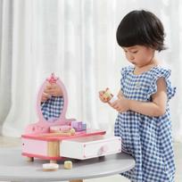 medinis kosmetinis staliukas - Viga 44571 Rožinis (Pink) medinis makiažo staliukas su veidrodžiu ir priedais - 11 nuotrauka