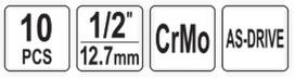 1 2 raktas - Yato YT-10557, smūginių ilgų galvučių rinkinys 1/2", 10-27 mm, 10 vnt. - 2 nuotrauka