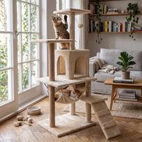 liniuote - Mersjo Comfort Line draskyklė katėms su nameliu, gultu ir žaislu, smėlinė (Beige) - 7 nuotrauka