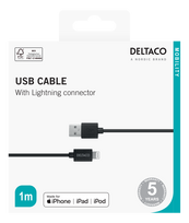 iphone laidas - Mob. telefono kabelis DELTACO USB-Lightning,iPod, iPhone, iPad, Apple C189, MFi,1m, juodas/ IPLH-411 - 2 nuotrauka